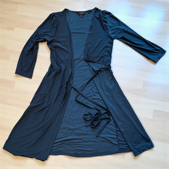 Express Dark Blue Wrap Dress - XS | Classic Style | Midi | Staple | Timeless - Picture 5 of 11